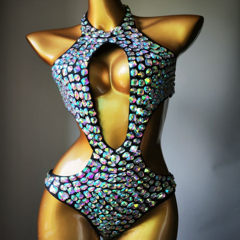 Muschibitch Strass Monokini Damen Cut Out Badeanzug Glamour
