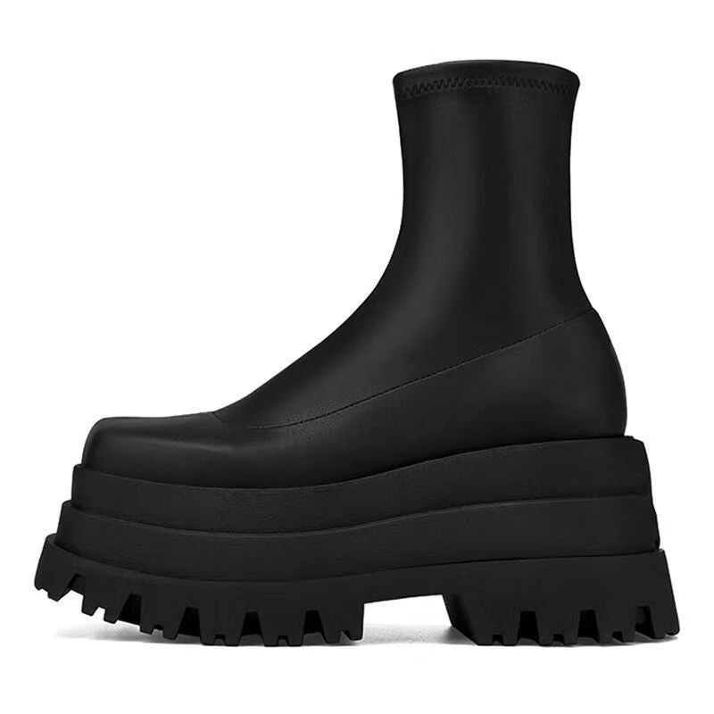 Punkgräfin Platform Boots Schwarz – Gothic Chunky High Heel Stretch Stiefeletten Damen