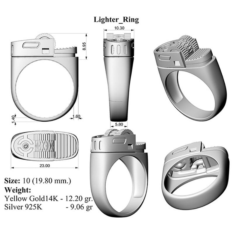 Feuerzeug Ring Herren Gold – Punk Lighter Ring 14K Style