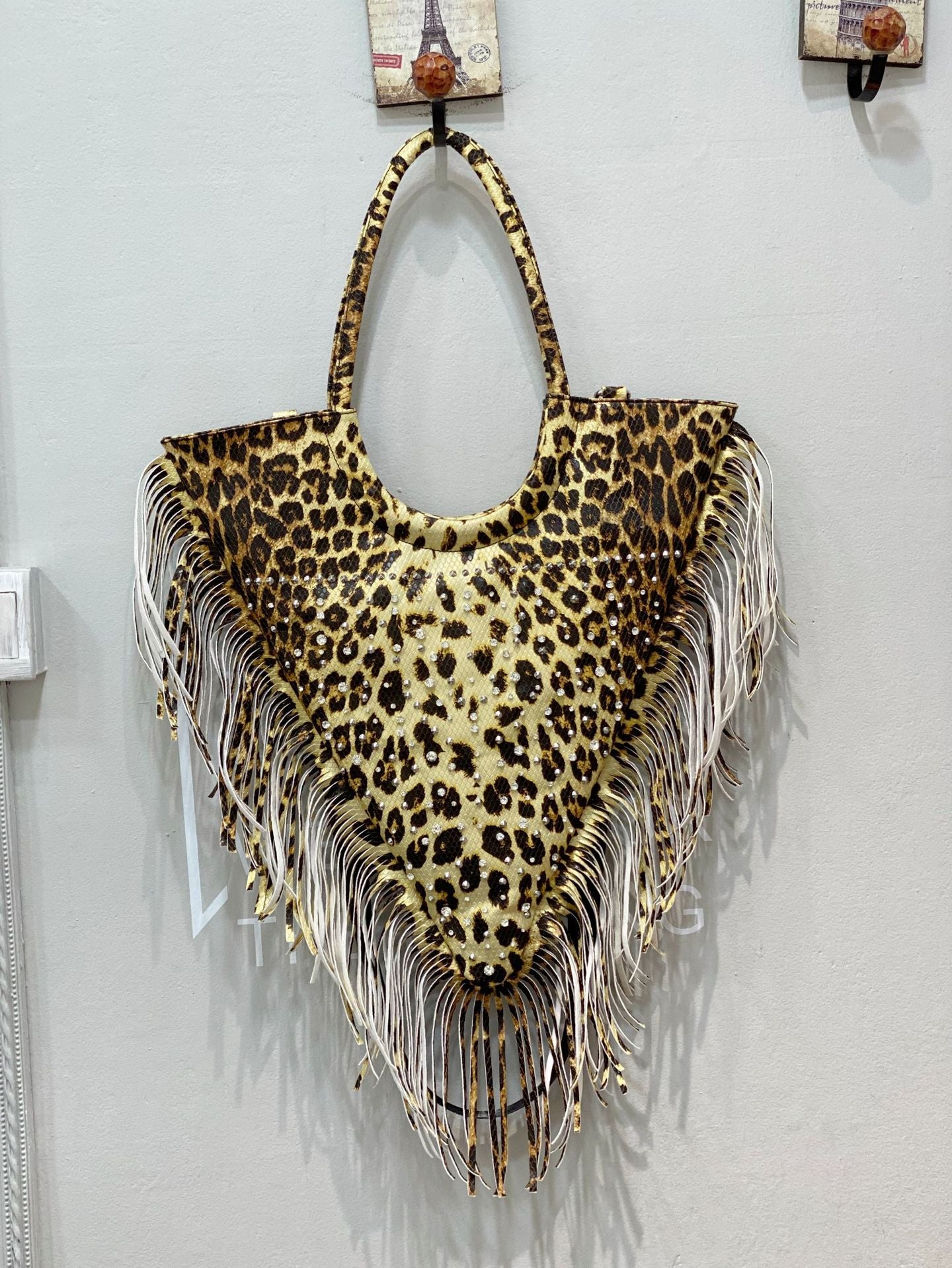 Muschibitch Rivet Fringe Tote – Leopard & Black Retro Designer Shoulder Bag