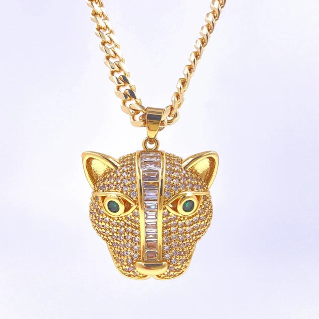 Muschibitch Leopard Head Pendant Necklace – Hip Hop Luxus Gold Kette