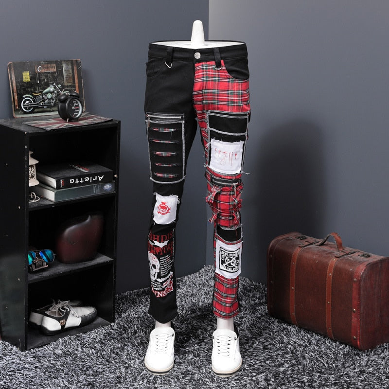 Punkgraf Patch Punk Hose Herren – Karierte Punk Jeans Streetwear