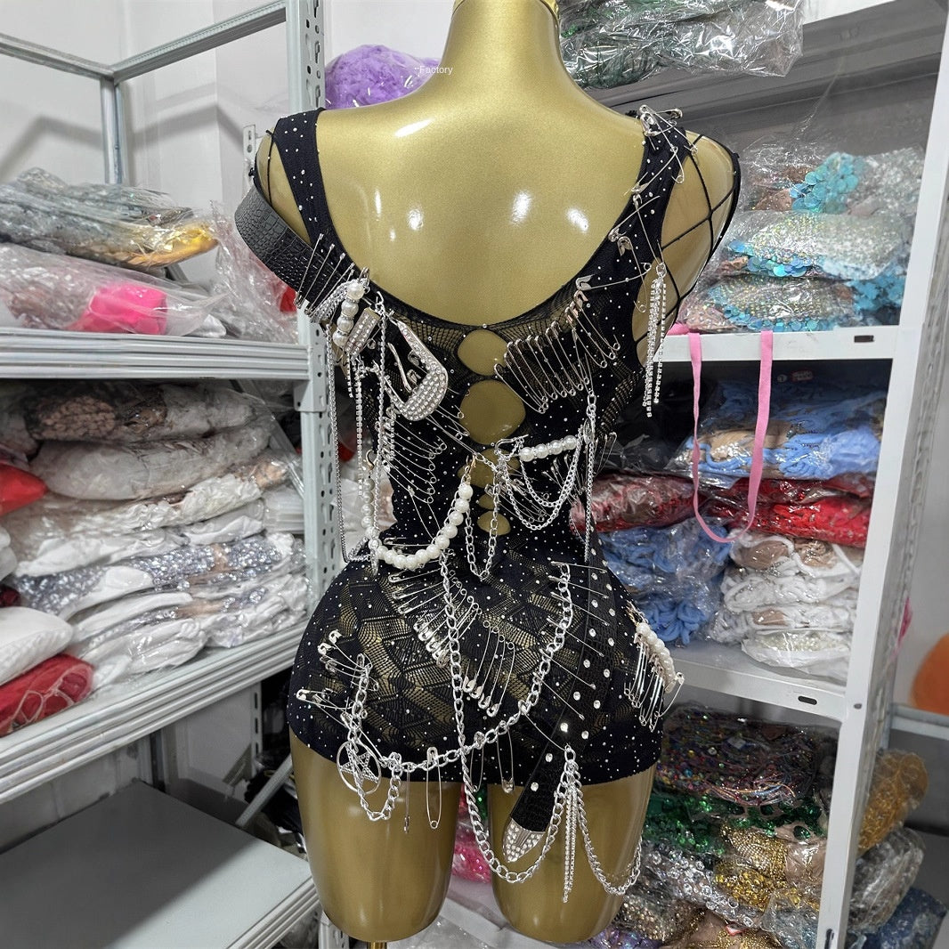 Muschibitch Punk Chain Mini Dress – Sexy Backless Bodycon Club Dress