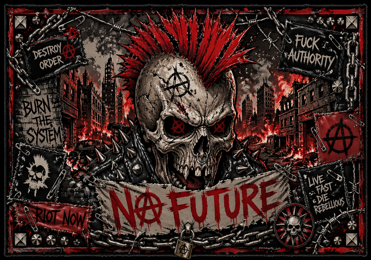 Punk Auto Fußmatten, Punkgraf Automatten Set, Gothic Auto Deko, No Future Fußmatten, 4-teiliges Car Mat Set