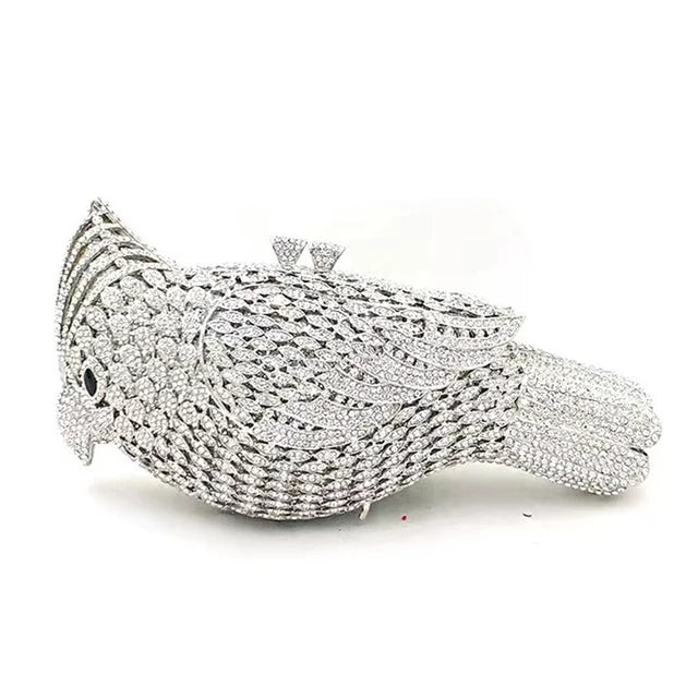 Muschibitch Crystal Bird Clutch – Luxury Rhinestone Parrot Designer Evening Bag