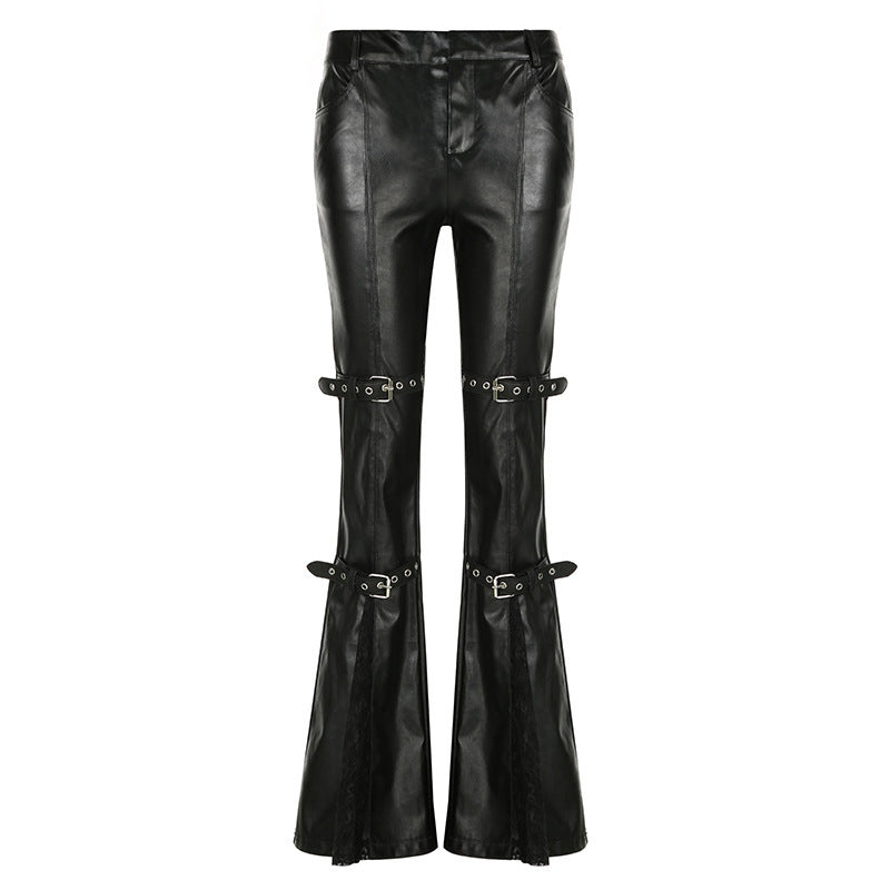 Muschibitch Flared Vegan Leather Pants – Sexy Lace Patchwork Schlaghose