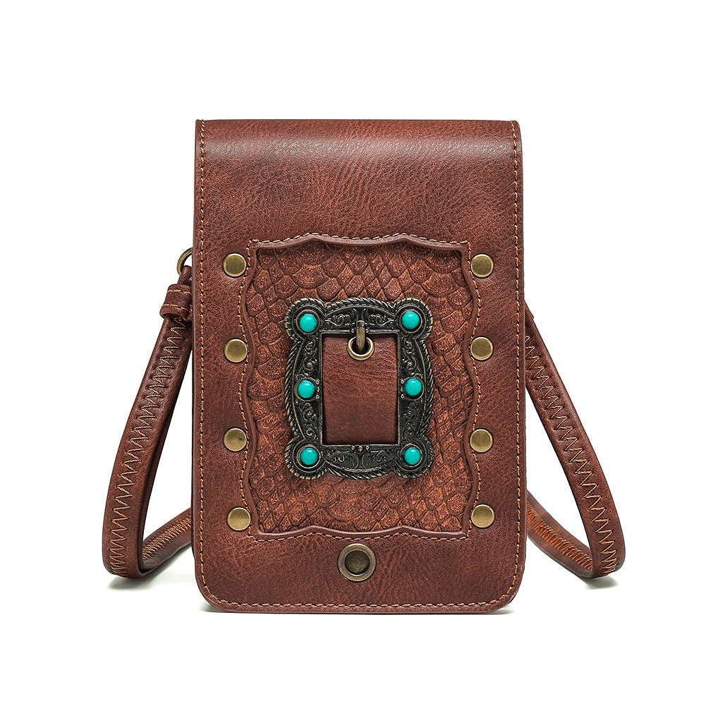 Gothic Punk Mini Tasche – Vintage Leder Waist Bag mit Gürtel