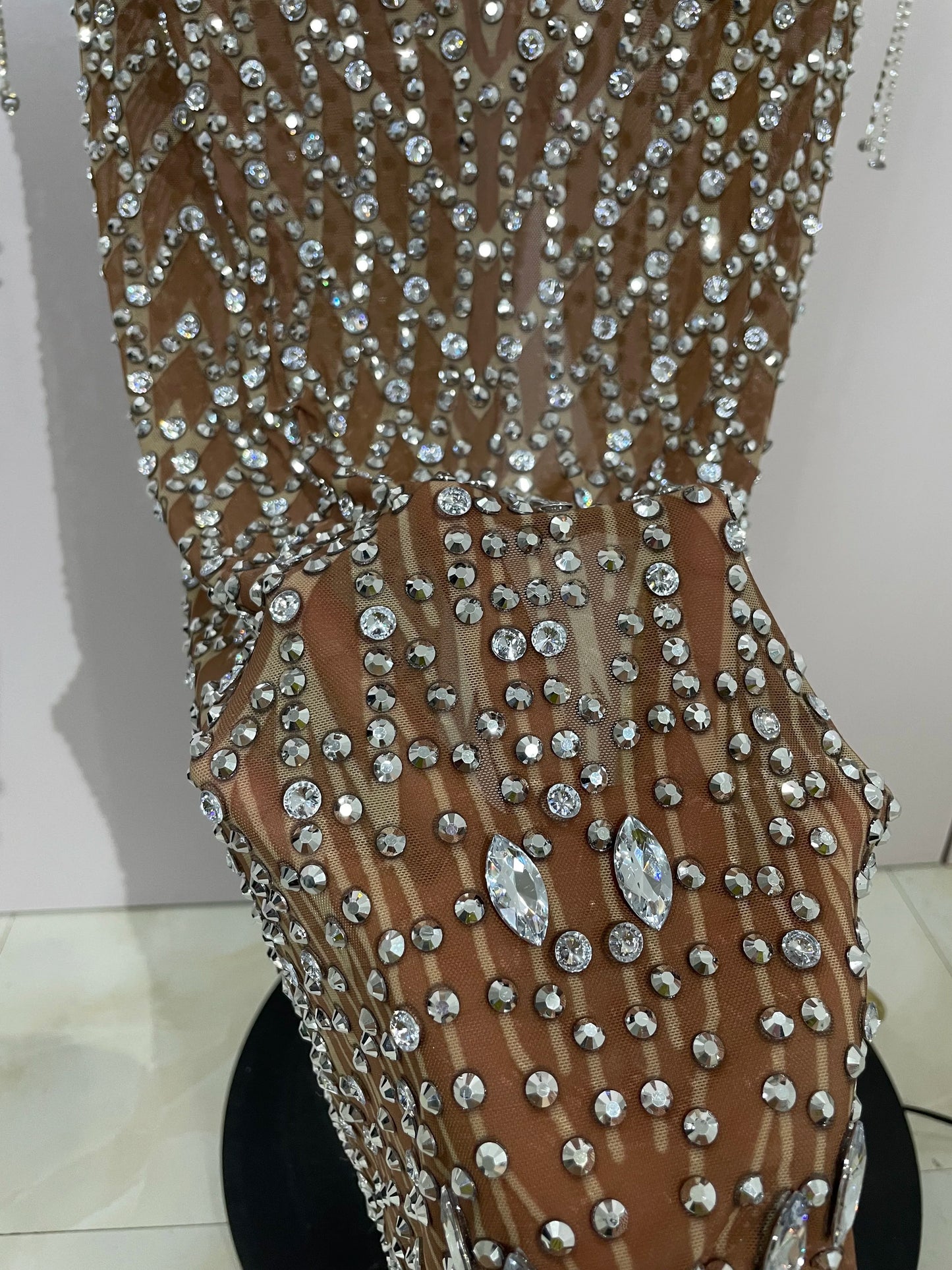 Muschibitch Funkelndes Gala Luxus Glitzer Strass Kleid Transparent Abendkleid Sexy Mesh Glamour Partykleid