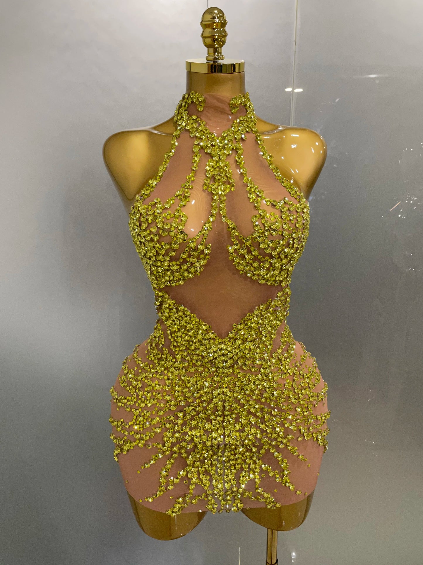 Muschibitch Sexy Strass Kleid Transparent – Mesh Club Glitzer Party Mini Dress