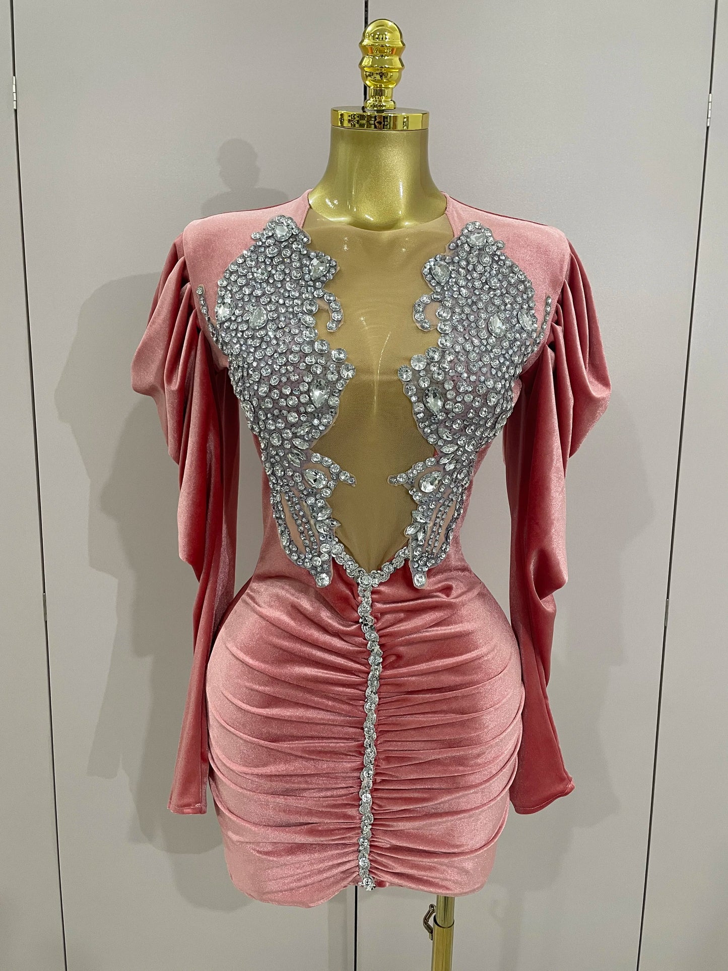 Muschibitch Luxus Mini Kleid Strass Bodycon Glam Party Dress