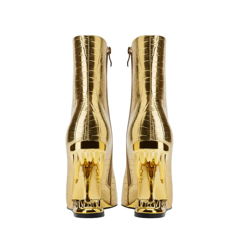 Muschibitch Tiger Heel Boots – Luxus Gold Punk Designer Stiefel