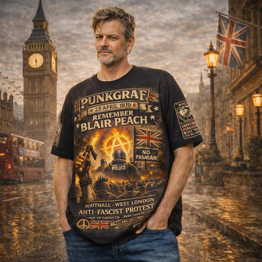 Blair Peach Remember Shirt, Southall 1979 Protest Collage AOP Handmade Print, West London Anti Nazi Rassismus Shirt, Unity Against Racism