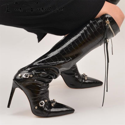 Punkgräfin Croco High Heel Boots – Gothic Punk Knie Stiefel Damen