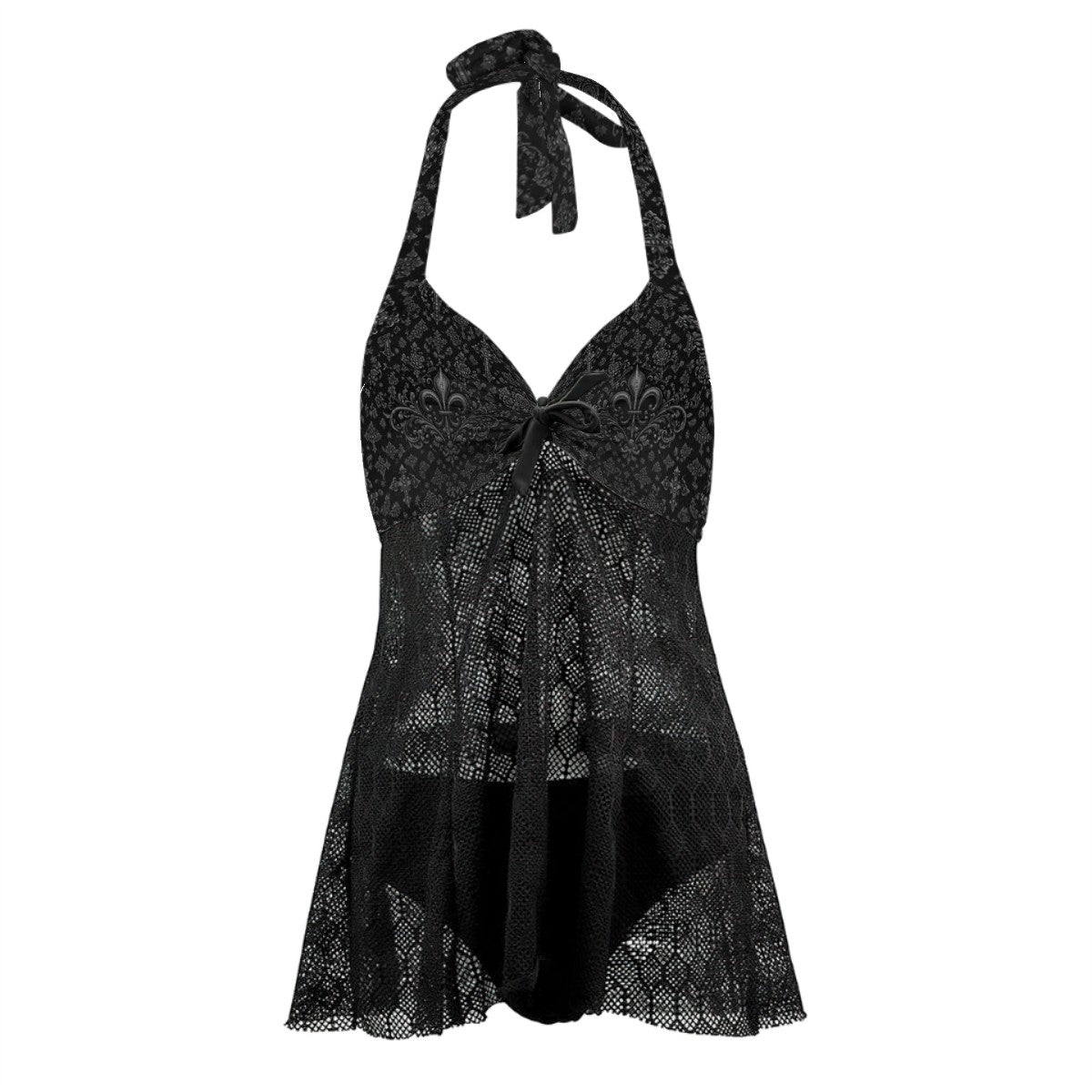 Punkgräfin Gothic Elegance Bikini - Transparenter Spitzenrock mit Damast-Muster und Ornamenten, Zweiteilig