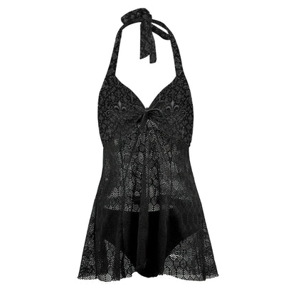Punkgräfin Gothic Elegance Bikini - Transparenter Spitzenrock mit Damast-Muster und Ornamenten, Zweiteilig