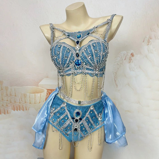 Muschibitch Exklusive Strass Bikini Set Damen Showgirl Luxus Glamour Outfit