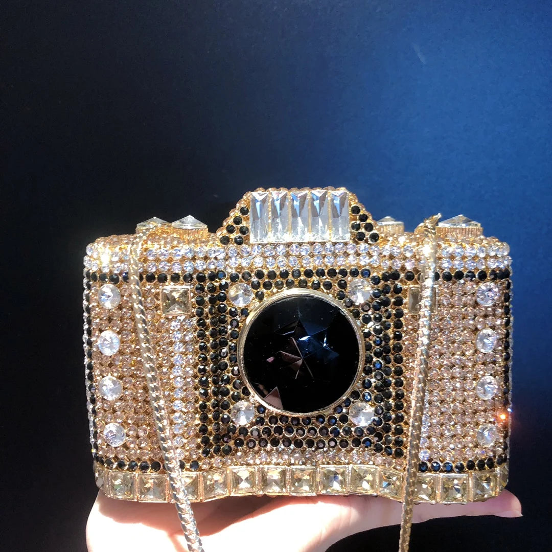 Muschibitch Crystal Camera Clutch – Luxury Rhinestone Designer Evening Bag