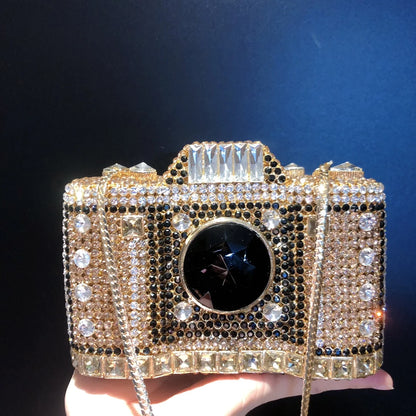Muschibitch Crystal Camera Clutch – Luxury Rhinestone Designer Evening Bag