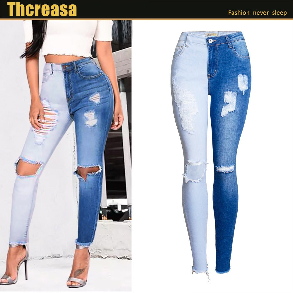 Muschibitch Split Denim Destroyed Jeans – Two Tone Ripped Skinny Jeans