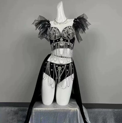 Muschibitch Exklusive Strass Bikini Set Damen Showgirl Luxus Glamour Outfit