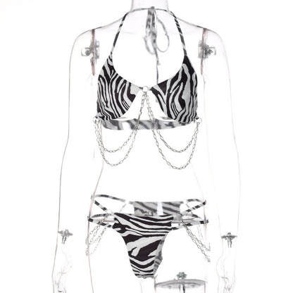 Muschibitch Sexy Ketten Bikini, Zebra Leopard Bikini, Animal Print Beachclub Swimwear