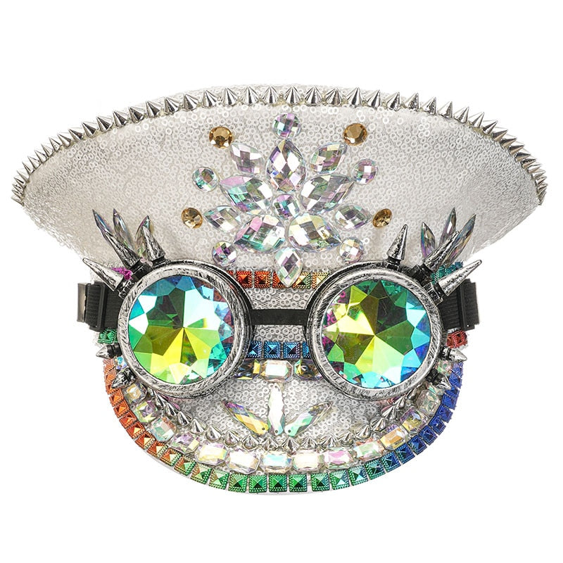 Muschibitch Luxus Rave Cap – Rhinestone Steampunk Party Hat