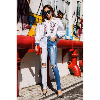 Muschibitch Split Denim Destroyed Jeans – Two Tone Ripped Skinny Jeans
