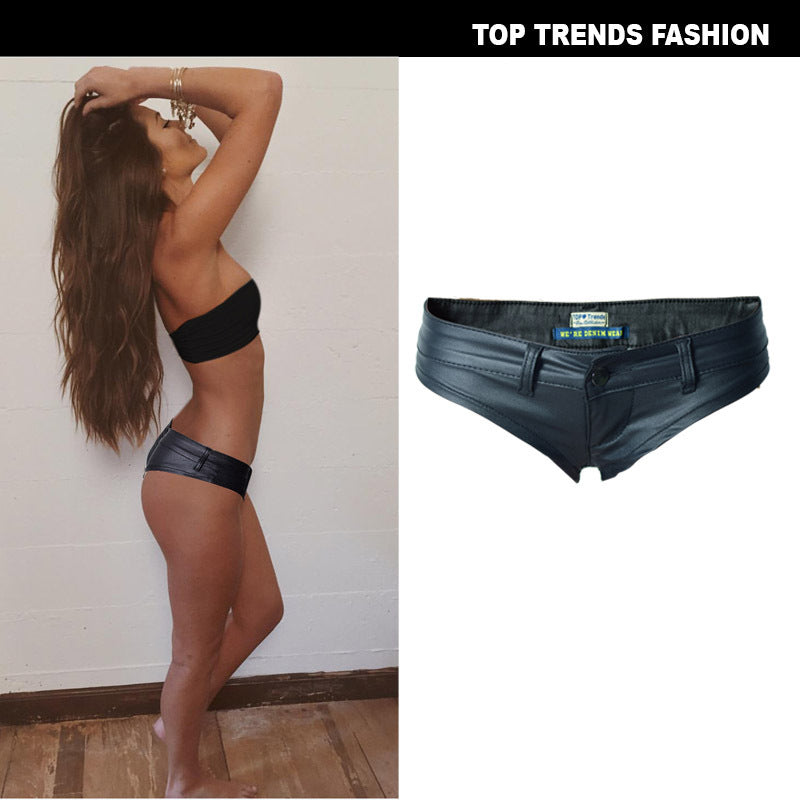 Muschibitch Sexy Hotpants Lederlook Schwarz, Low Waist Shorts