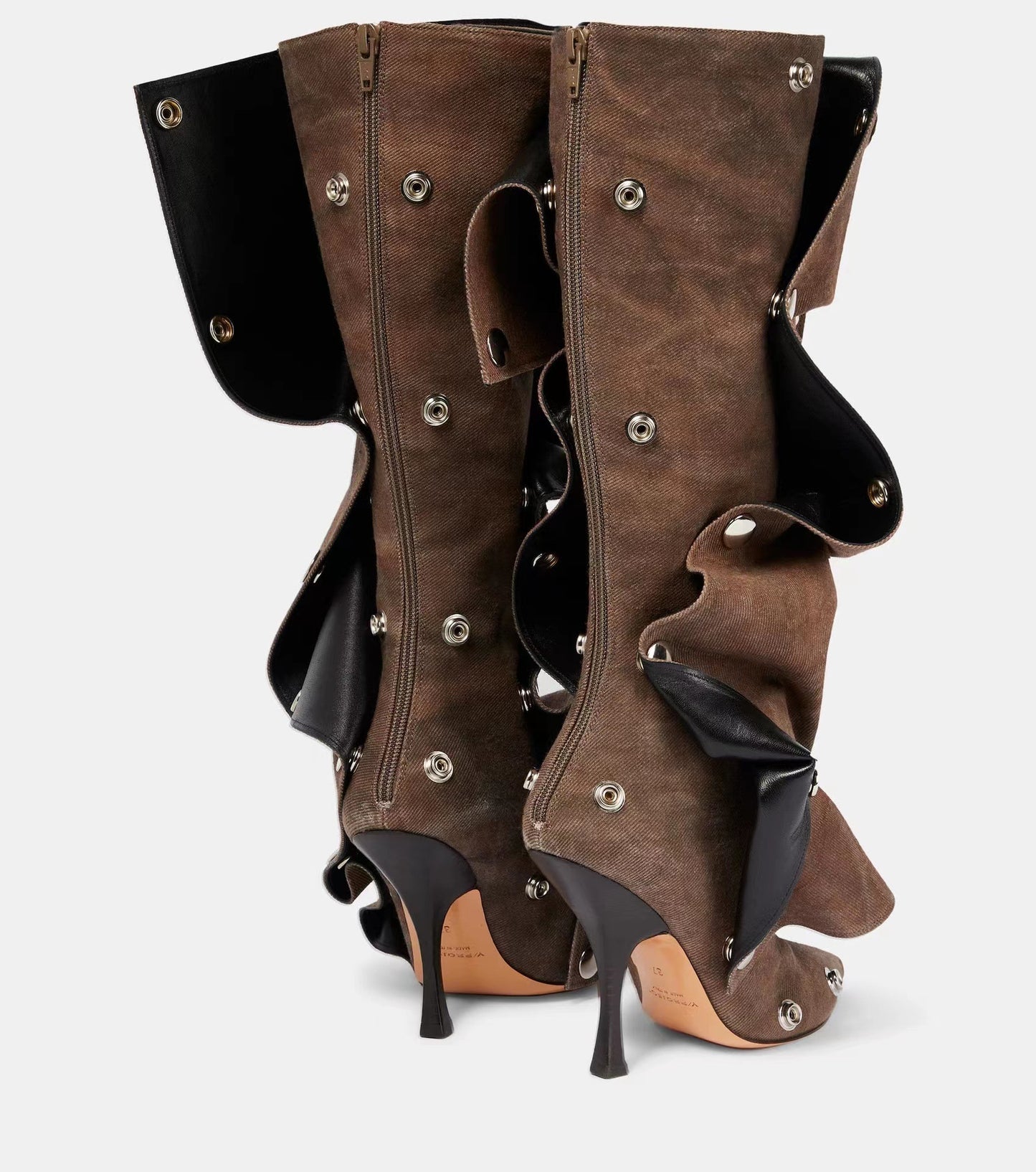 Punkgräfin Gothic Designer Boots – Irregular Punk Kniehohe Stiefel, braun & blau