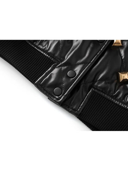 Muschibitch Nieten Leder Bomberjacke – Black Studded Faux Leather Jacket