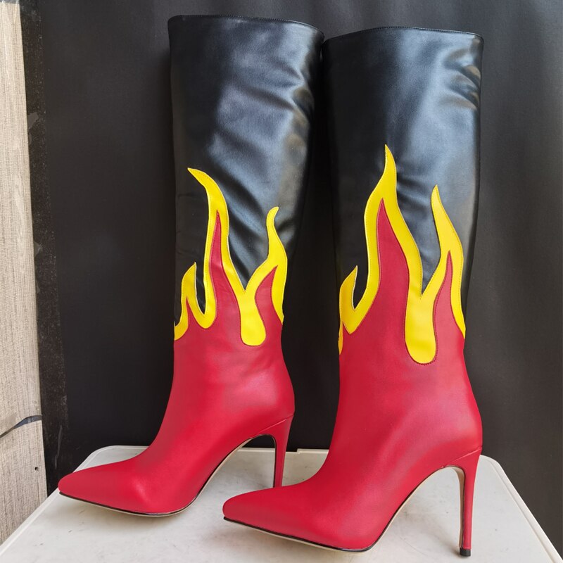 Punkgräfin Flame Boots – Gothic Punk Designer Stiefel mit Flammen High Heels