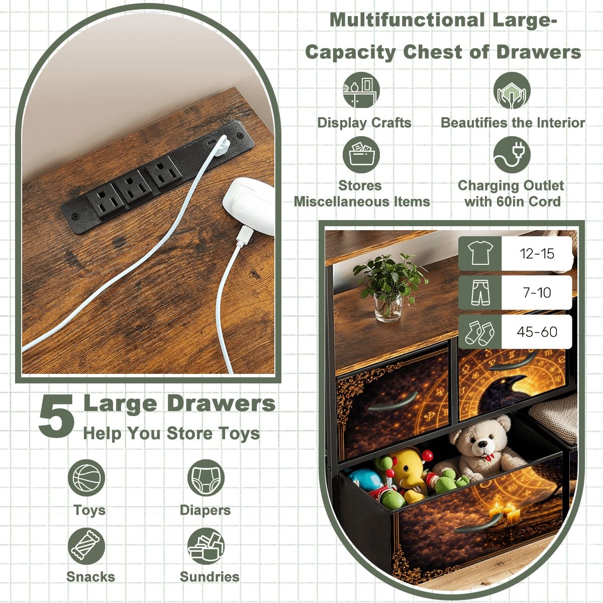 Gothic TV Sideboard im keltischen Wikinger Stil mit Raben & Runen - Kommode mit USB und Steckdosen