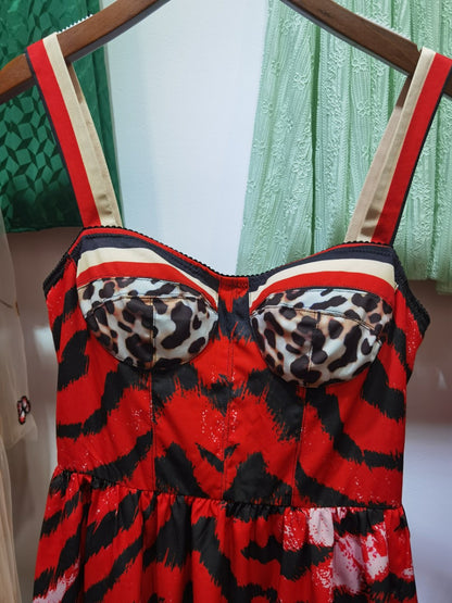 Muschibitch Red Tiger Dress – Animal Print Bustier Midi Kleid