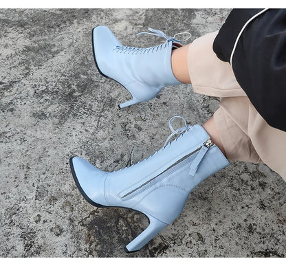 Punkgräfin Lace-Up High Heel Stiefeletten – Gothic Damen Ankle Boots mit Schnürung