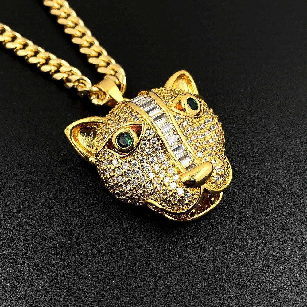Muschibitch Leopard Head Pendant Necklace – Hip Hop Luxus Gold Kette