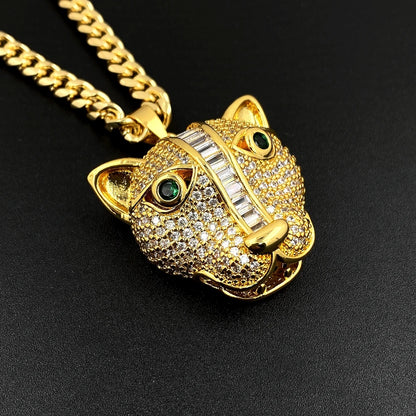 Muschibitch Leopard Head Pendant Necklace – Hip Hop Luxus Gold Kette