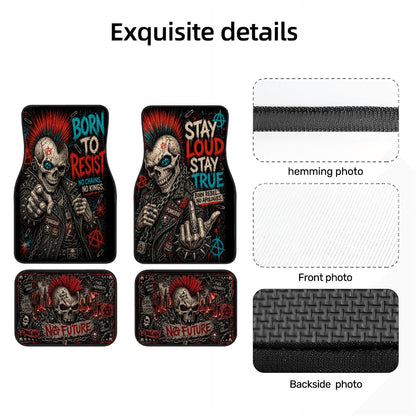 Punk Auto Fußmatten, Punkgraf Automatten Set, Gothic Auto Deko, No Future Fußmatten, 4-teiliges Car Mat Set