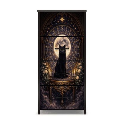Gothic Kommode Schrank mit schwarze Katze und Runen und 4 Schubladen, Möbel Dark Aesthetic