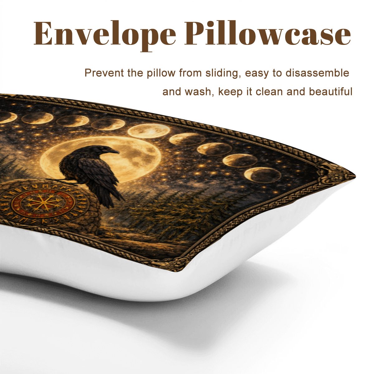Gothic Bettwäsche Queen 3-teilig mit Rabe auf Wikinger Runenstein, mystisches Comforter Set