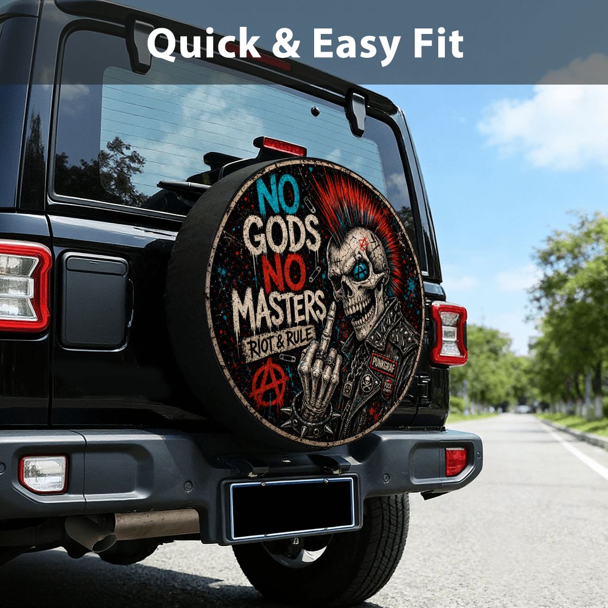 Punkgraf Reserveradabdeckung Offroad SUV Ersatzrad Cover mit Punk Skull Motiv Reifenabdeckung