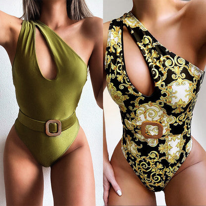 Muschibitch One Shoulder Badeanzug Damen Cut Out Monokini mit Gürtel