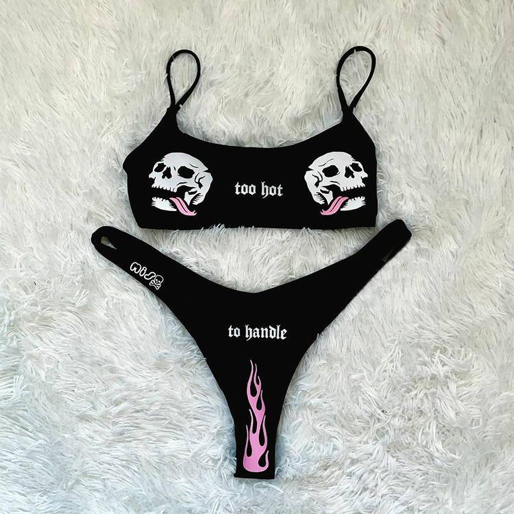 Punkgräfin Skull Bikini Damen, schwarzer Statement Bikini, sexy Gothic Punk Swimwear (Kopie)