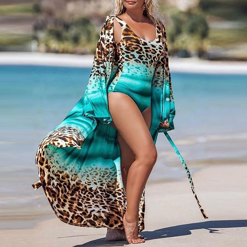 Muschibitch Leopard Swimwear Damen Rot Grün mit Bluse elegant