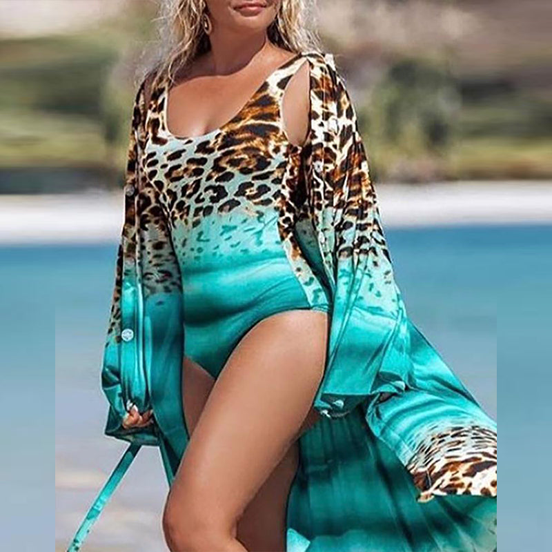 Muschibitch Leopard Swimwear Damen Rot Grün mit Bluse elegant