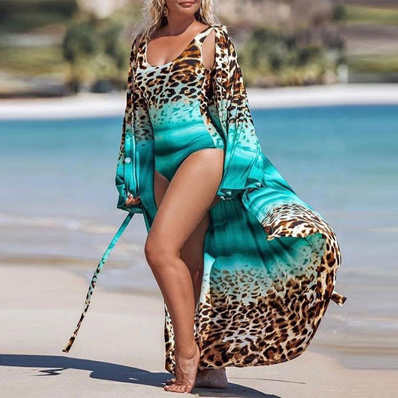 Muschibitch Leopard Swimwear Damen Rot Grün mit Bluse elegant