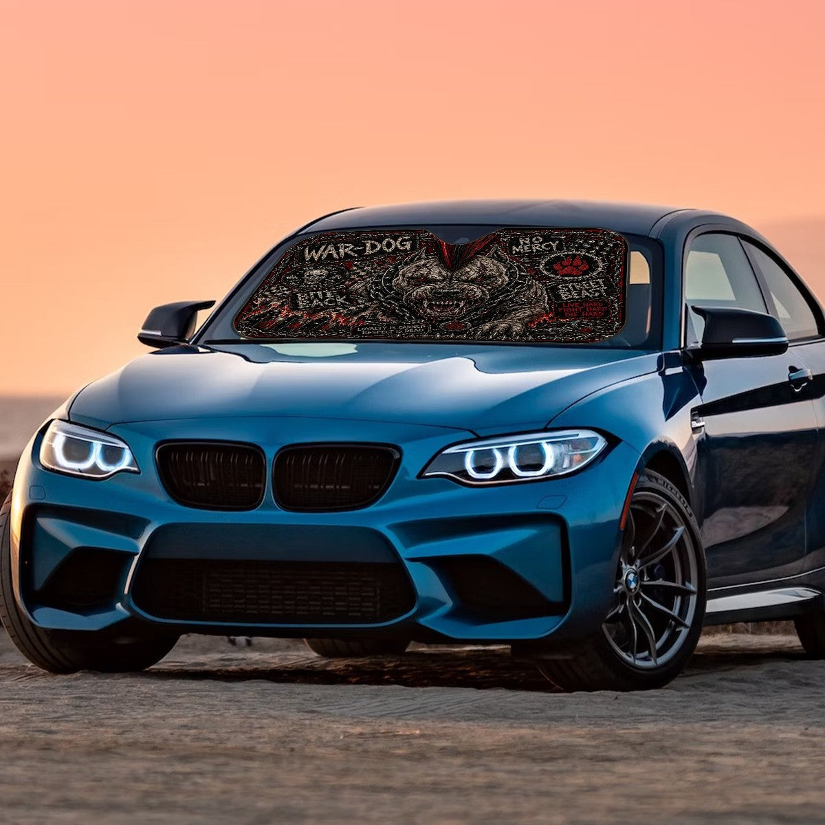 Punk Auto Sonnenschutz, Punkgraf Windschutzscheibenblende WAR DOG Auto Sonnenblende Frontscheiben Sonnenschutz