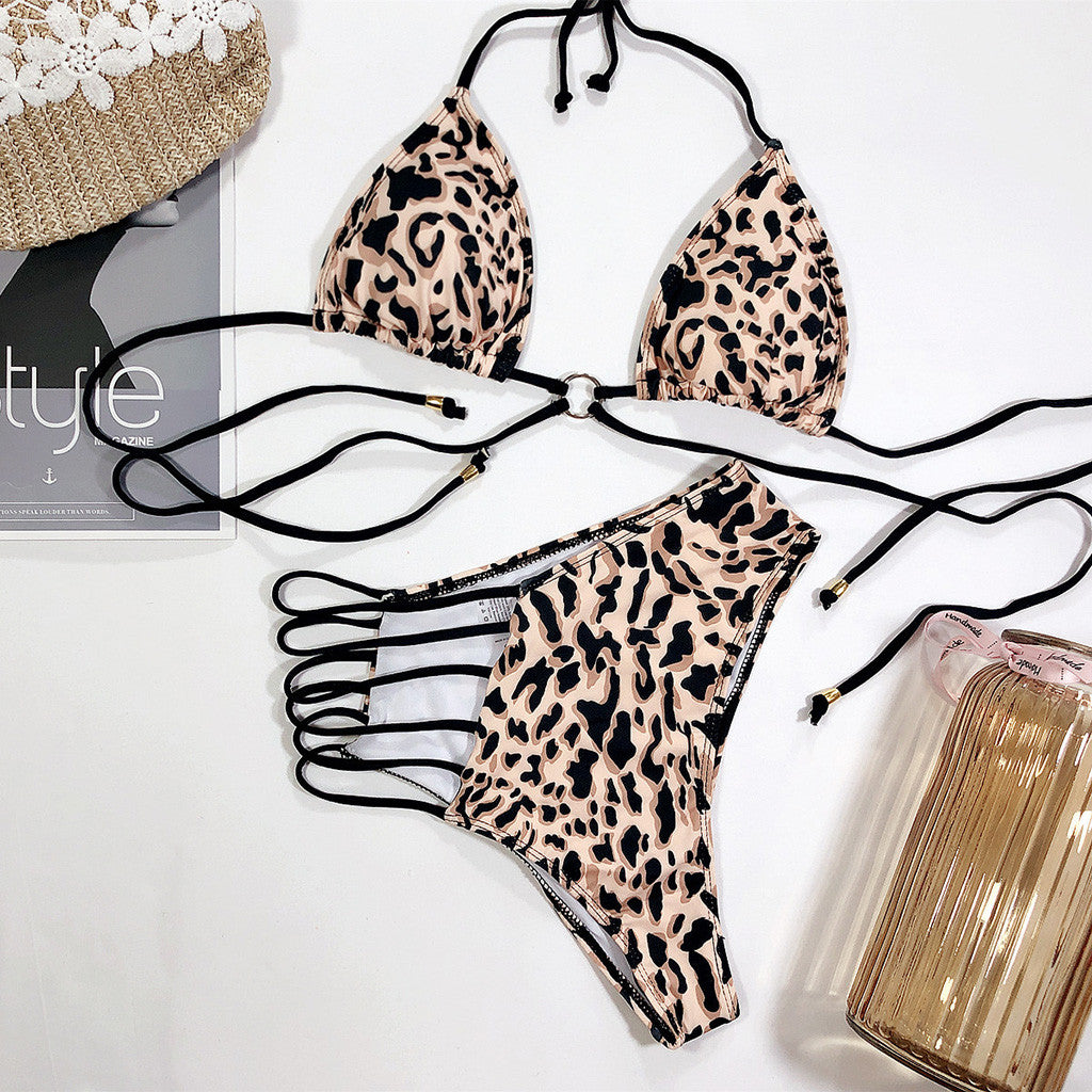 Muschibitch  Leopard Bikini Damen, Sexy Animal Print Swimwear + Pink Weiß Gelb
