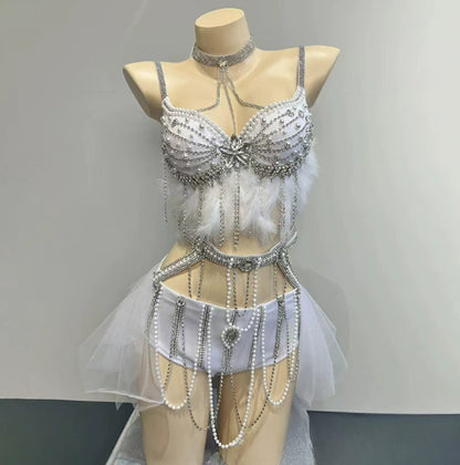 Muschibitch Exklusive Strass Bikini Set Damen Showgirl Luxus Glamour Outfit