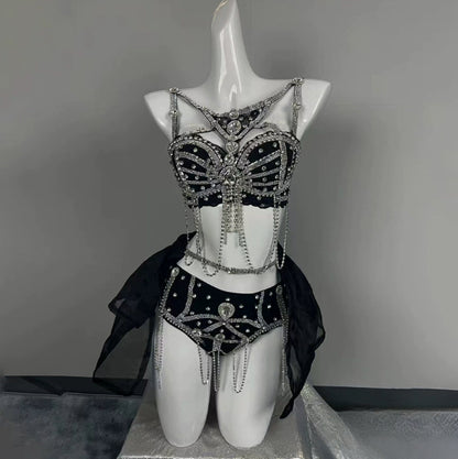Muschibitch Exklusive Strass Bikini Set Damen Showgirl Luxus Glamour Outfit