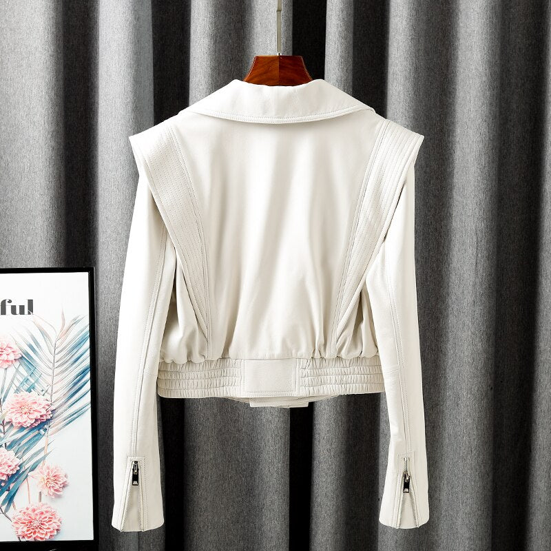 Muschibitch Cropped Leather Moto Biker Jacket – Genuine Sheepskin